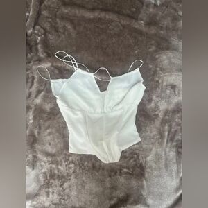 Ladies White Satin Lace-Trim Bodysuit